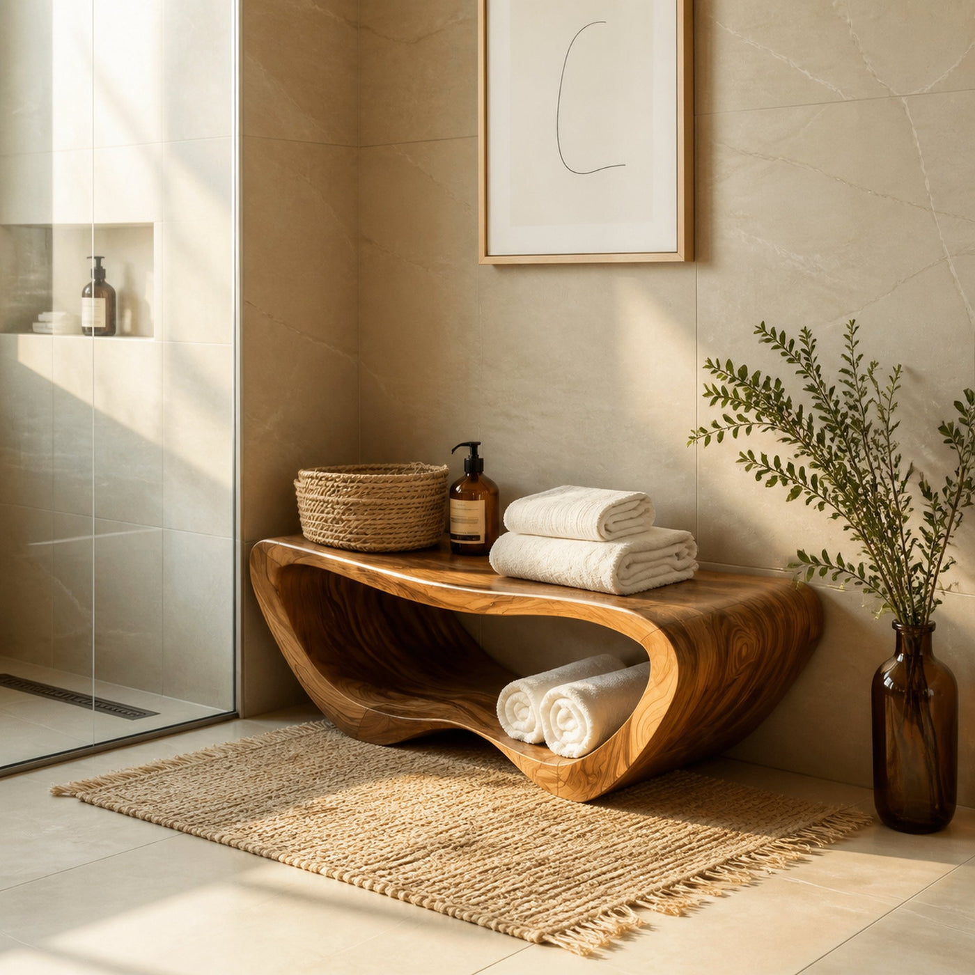 Minimalist Organic Shower Bench For Bathroom Or Spa - product view 6