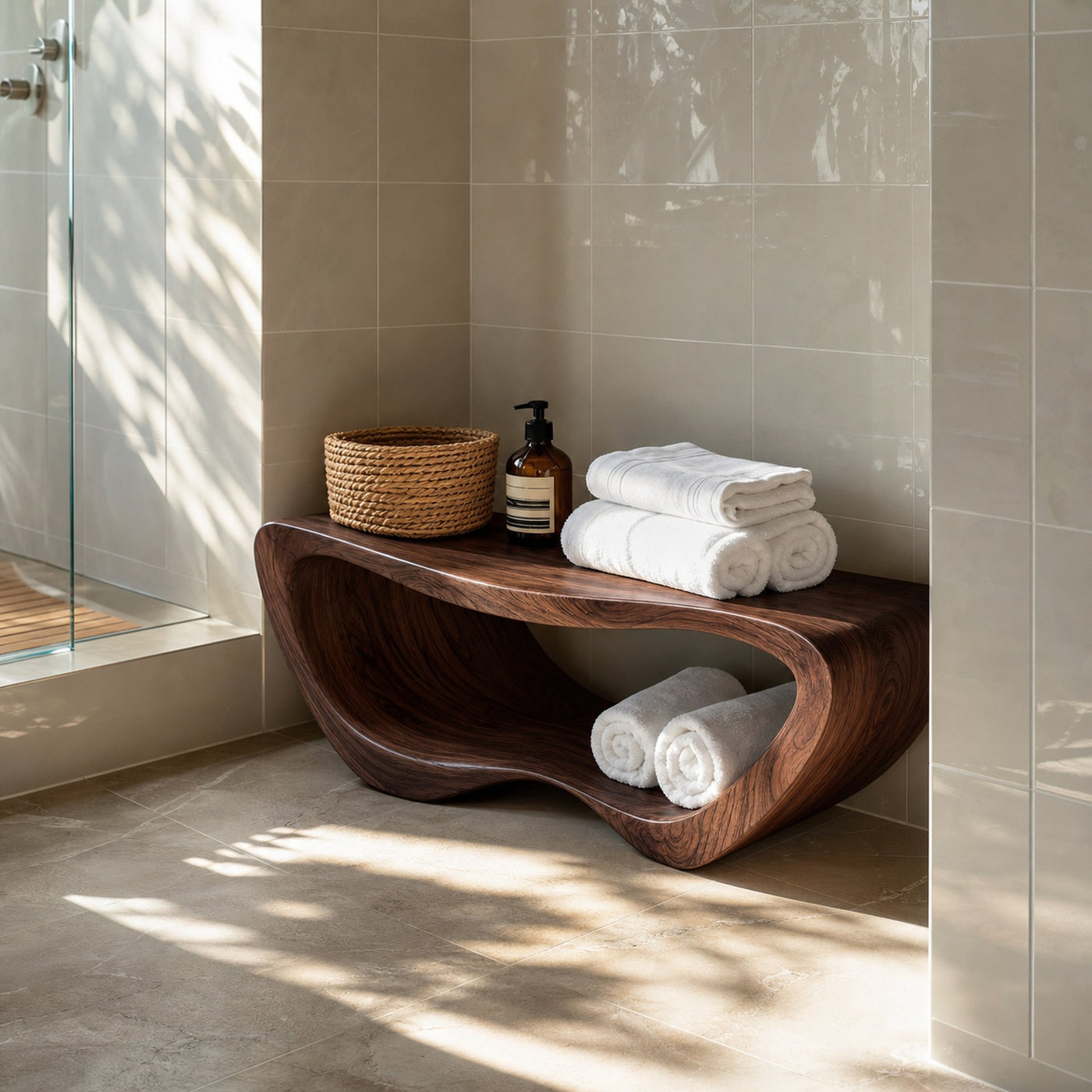 Minimalist Organic Shower Bench For Bathroom Or Spa - product view 7