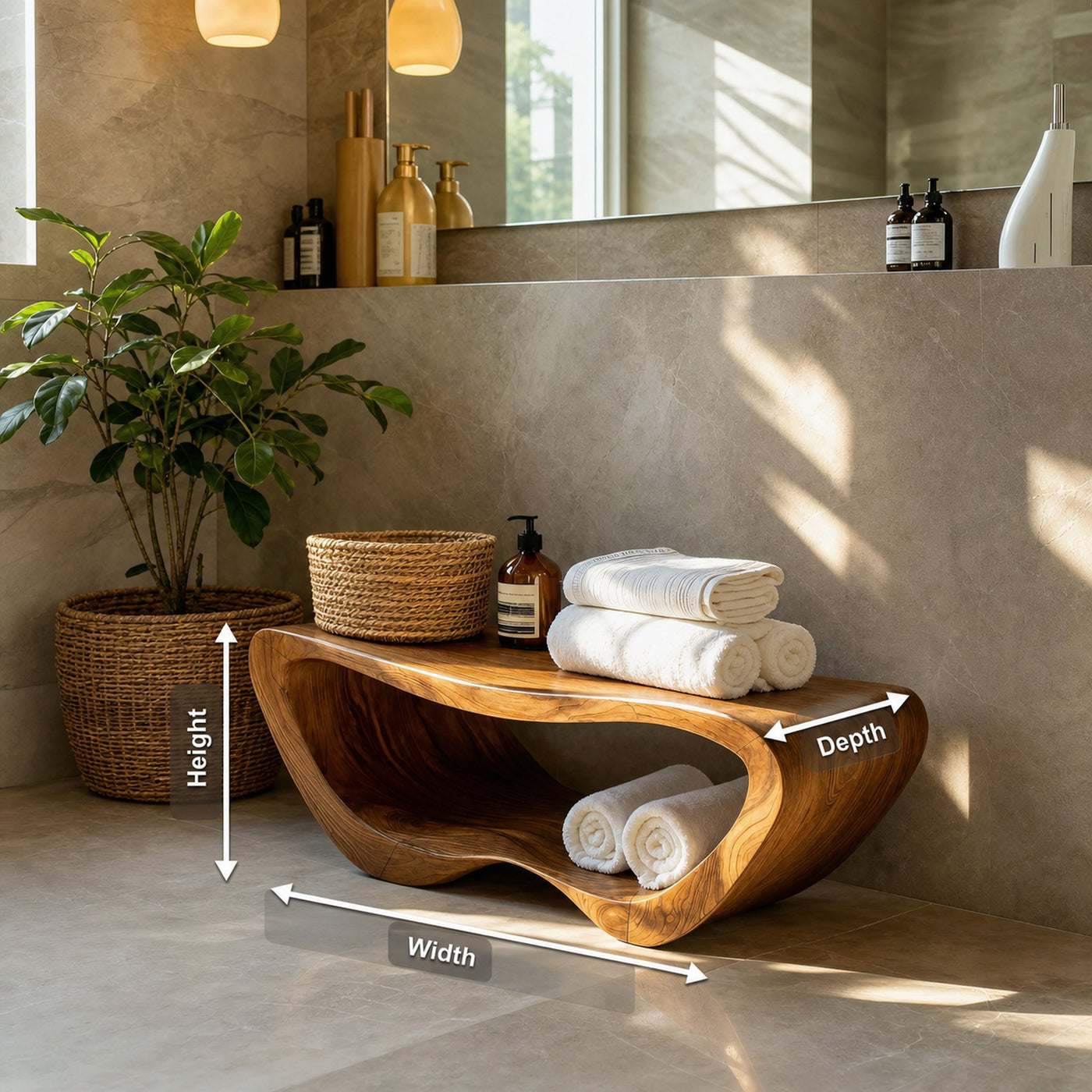 Minimalist Organic Shower Bench For Bathroom Or Spa - product view 8