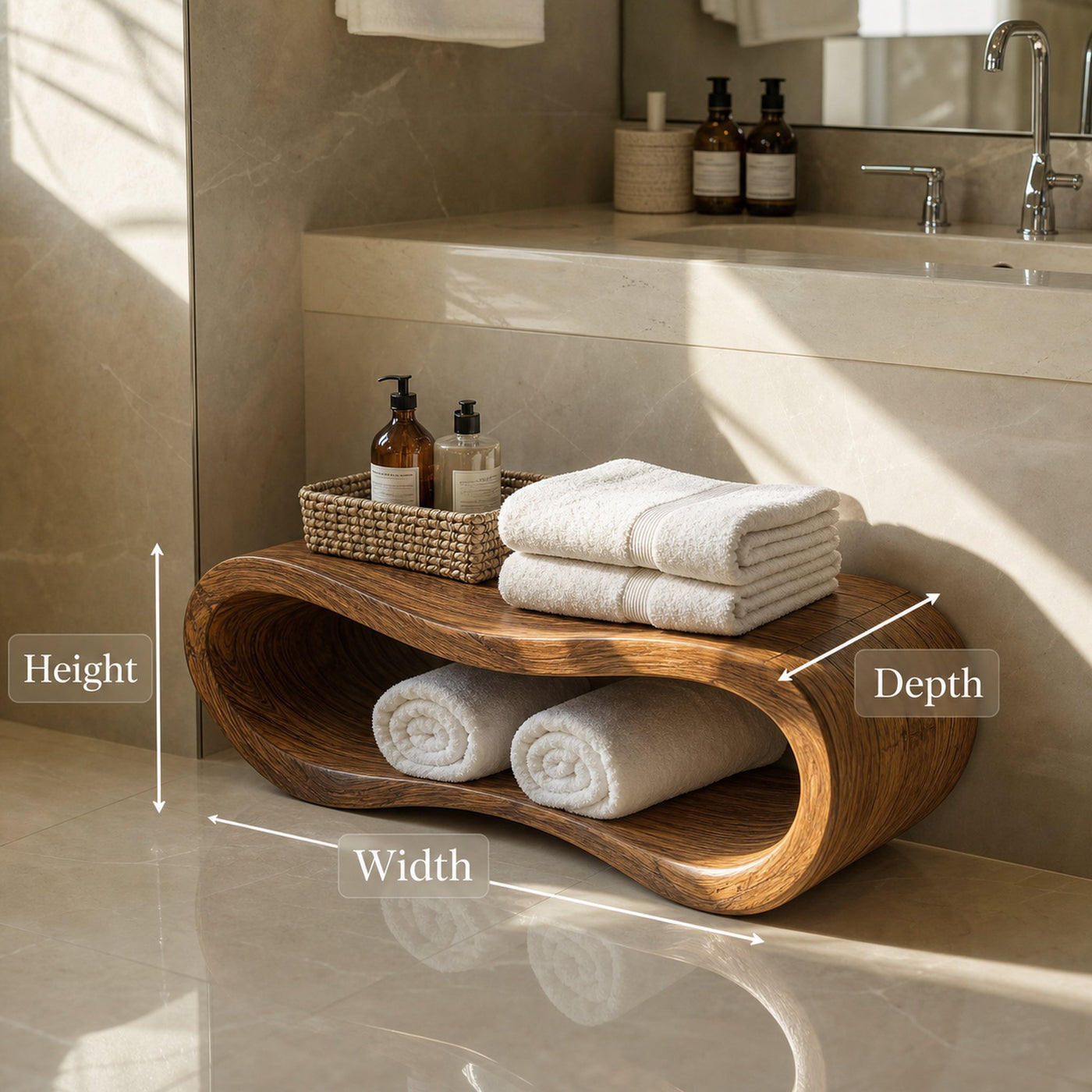 Minimalist Shower Bench Wave Carved For Bathroom Spaces - product view 6