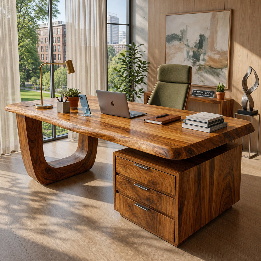 Minimalist Wooden Desk With Drawers For Home Workspace