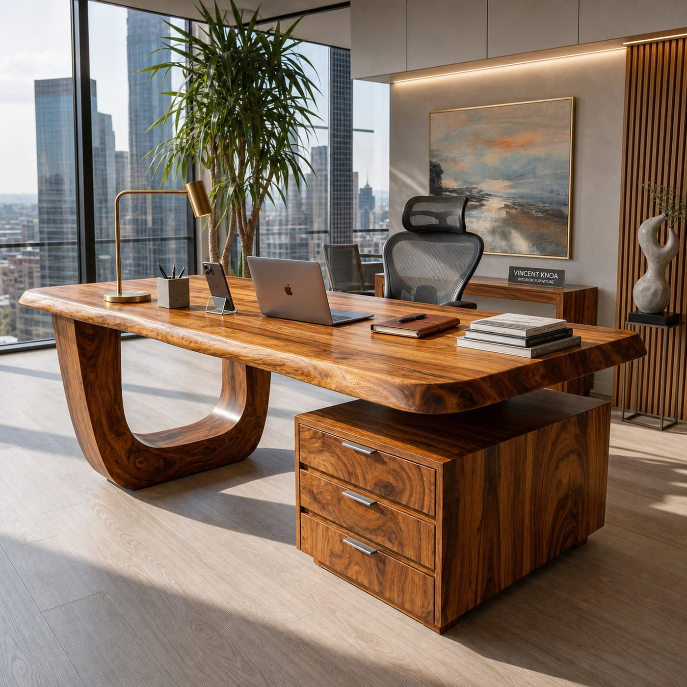 Minimalist Wooden Desk With Drawers For Home Workspace - product view 6