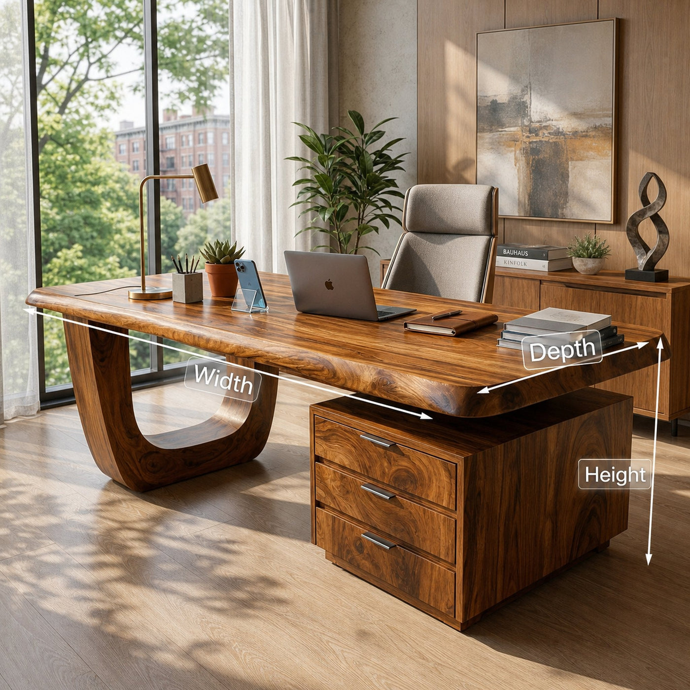 Minimalist Wooden Desk With Drawers For Home Workspace - product view 8