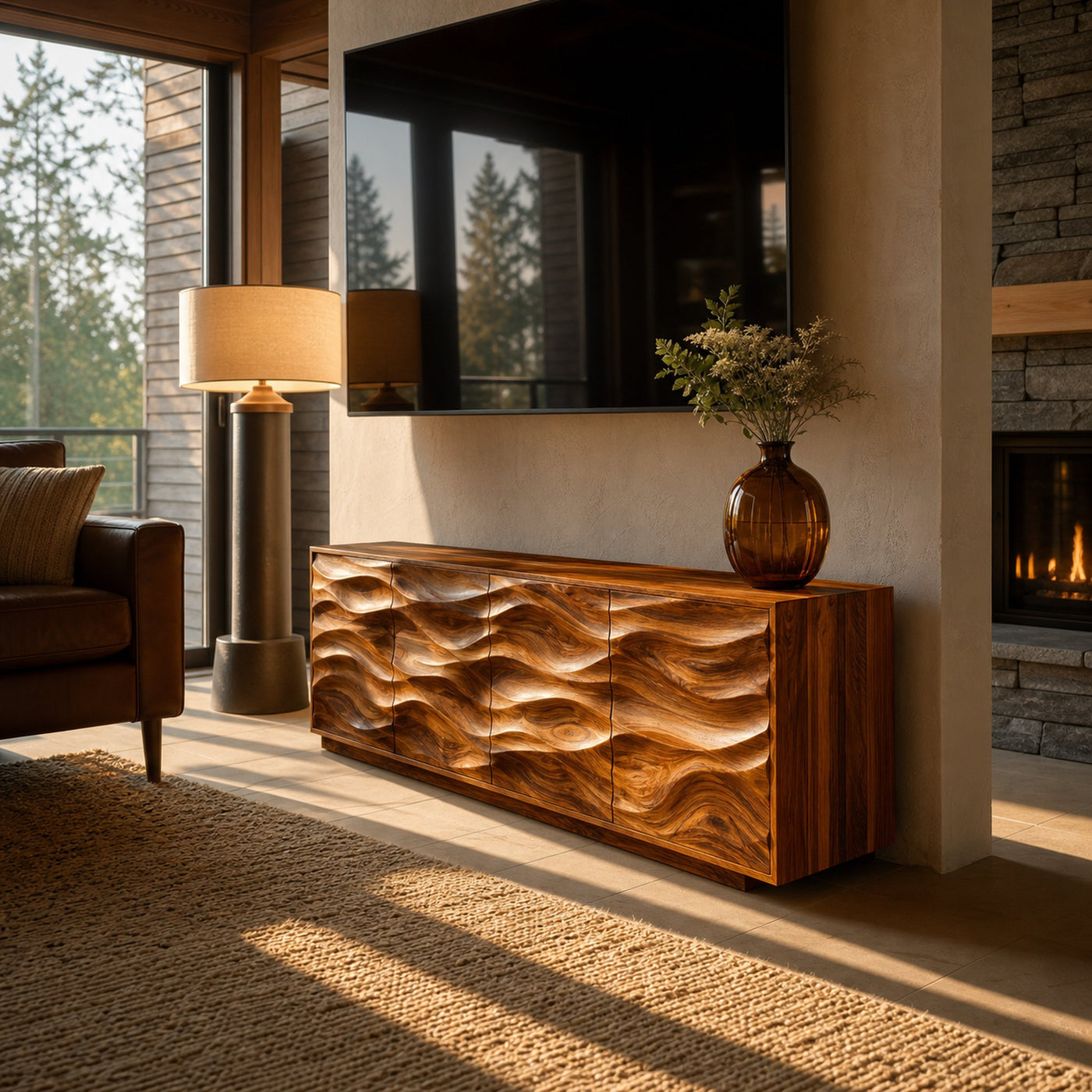 Minimalist Wooden Wave Carved Sideboard For Home - product view 6