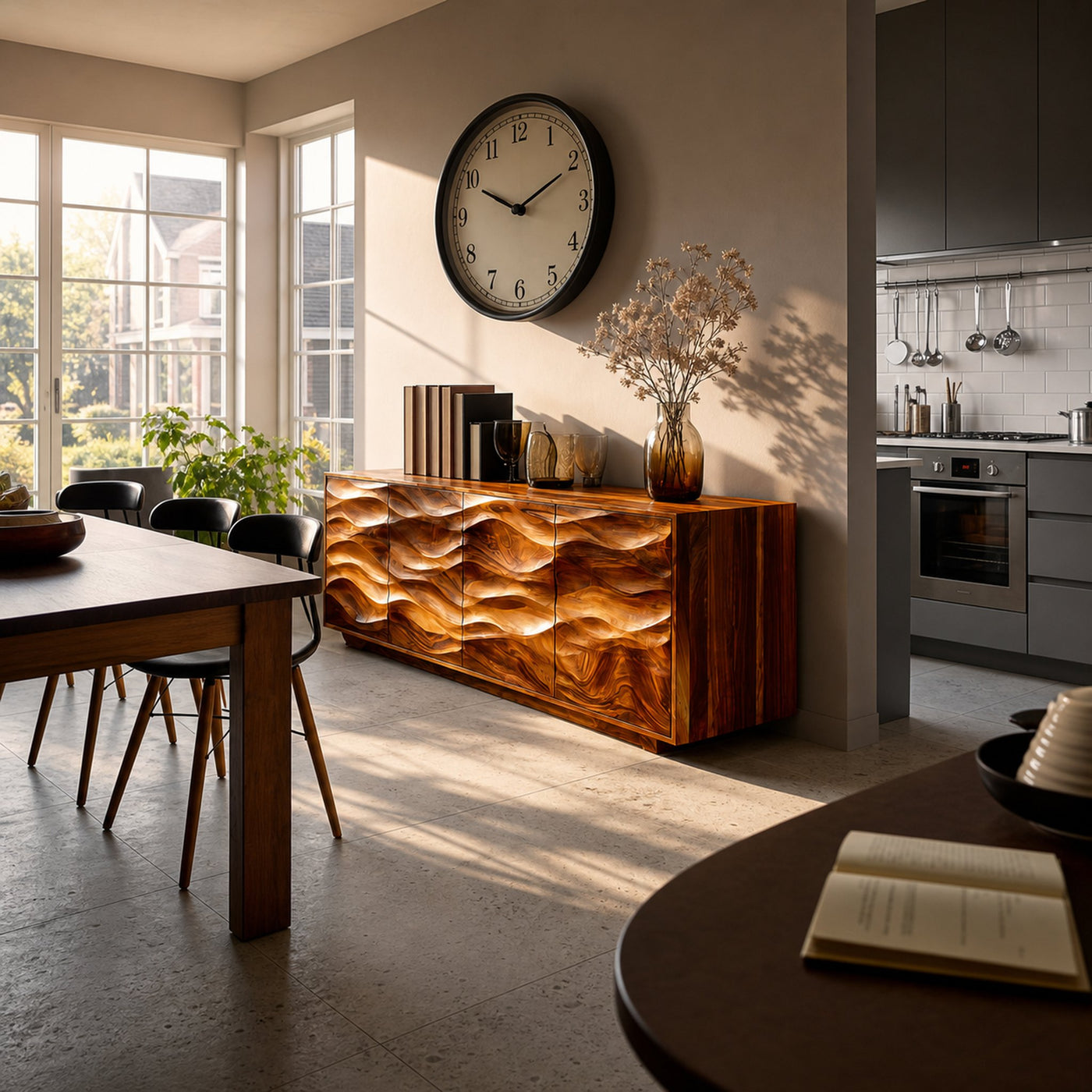 Minimalist Wooden Wave Carved Sideboard For Home - product view 7