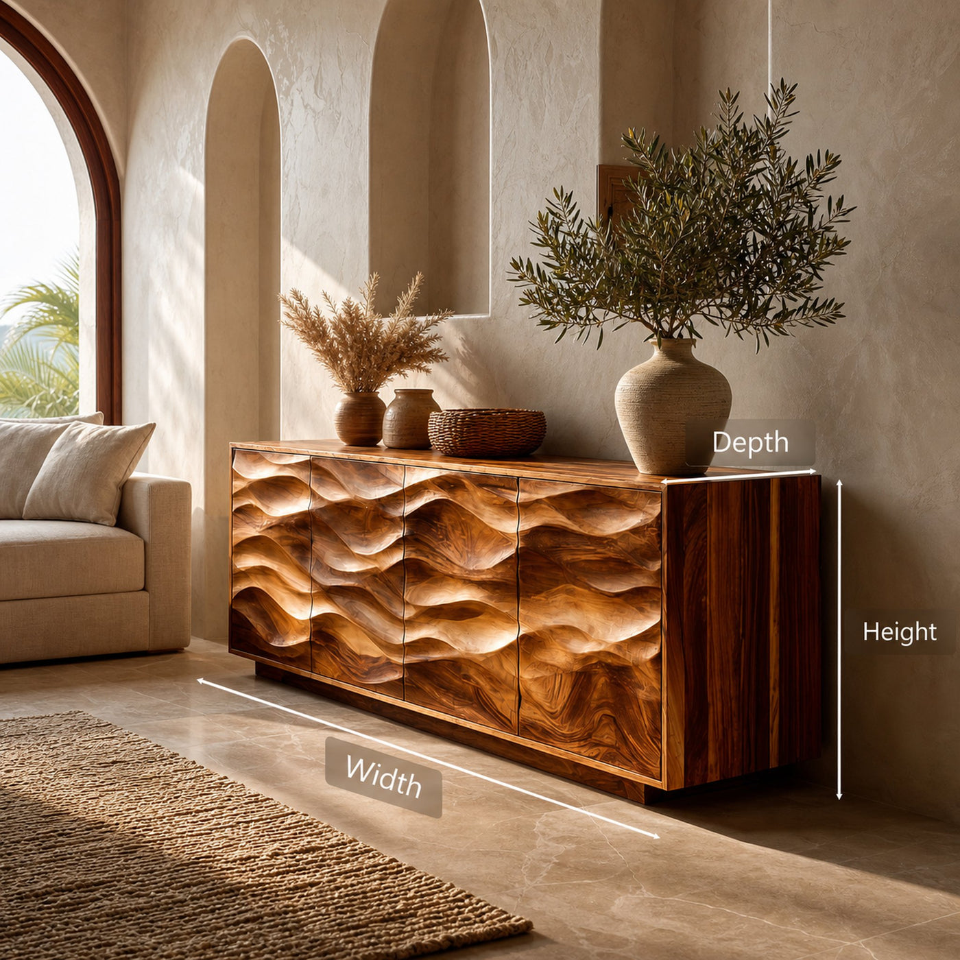 Minimalist Wooden Wave Carved Sideboard For Home - product view 8