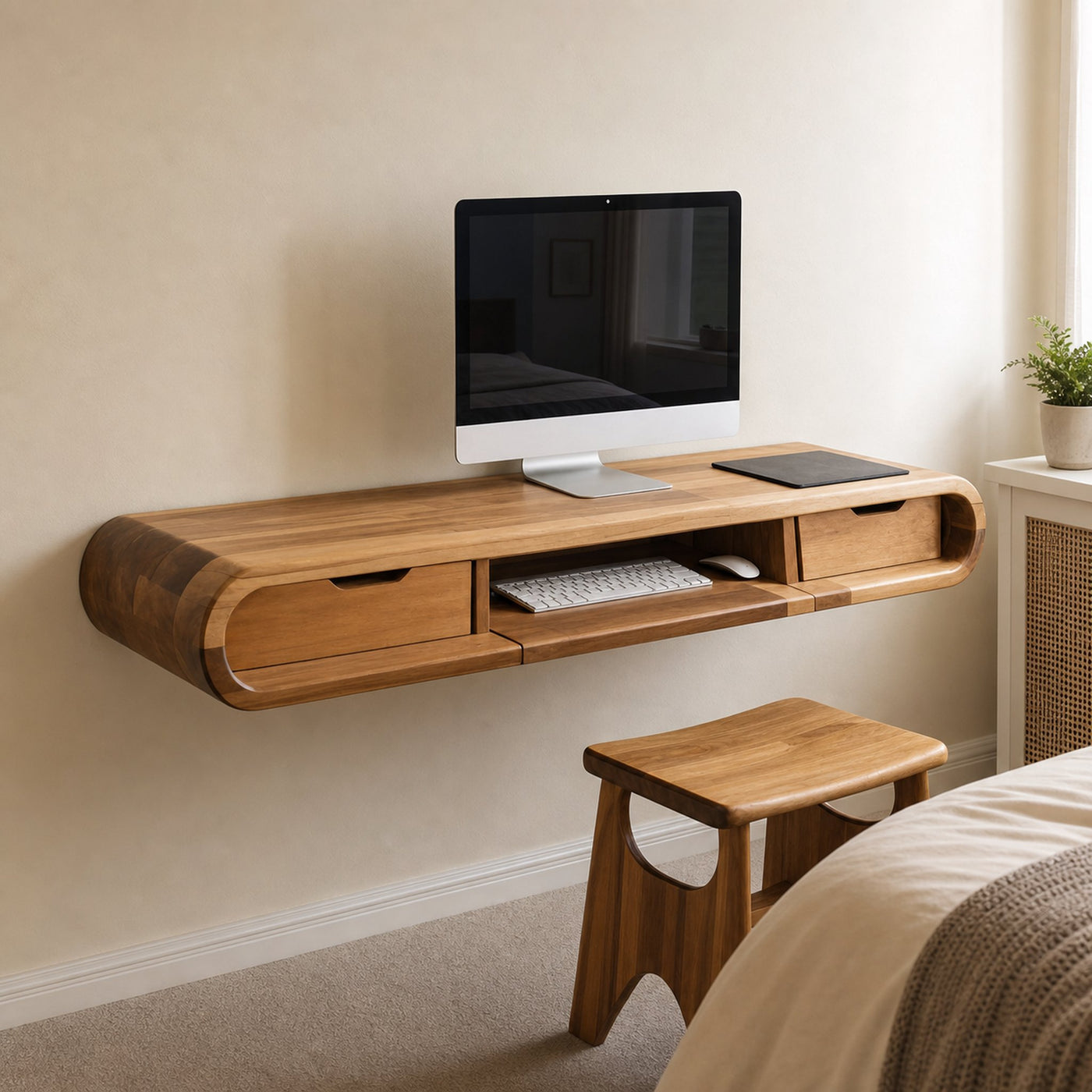Modern Floating Wall Mounted Desk With Drawers For Bedroom And Office