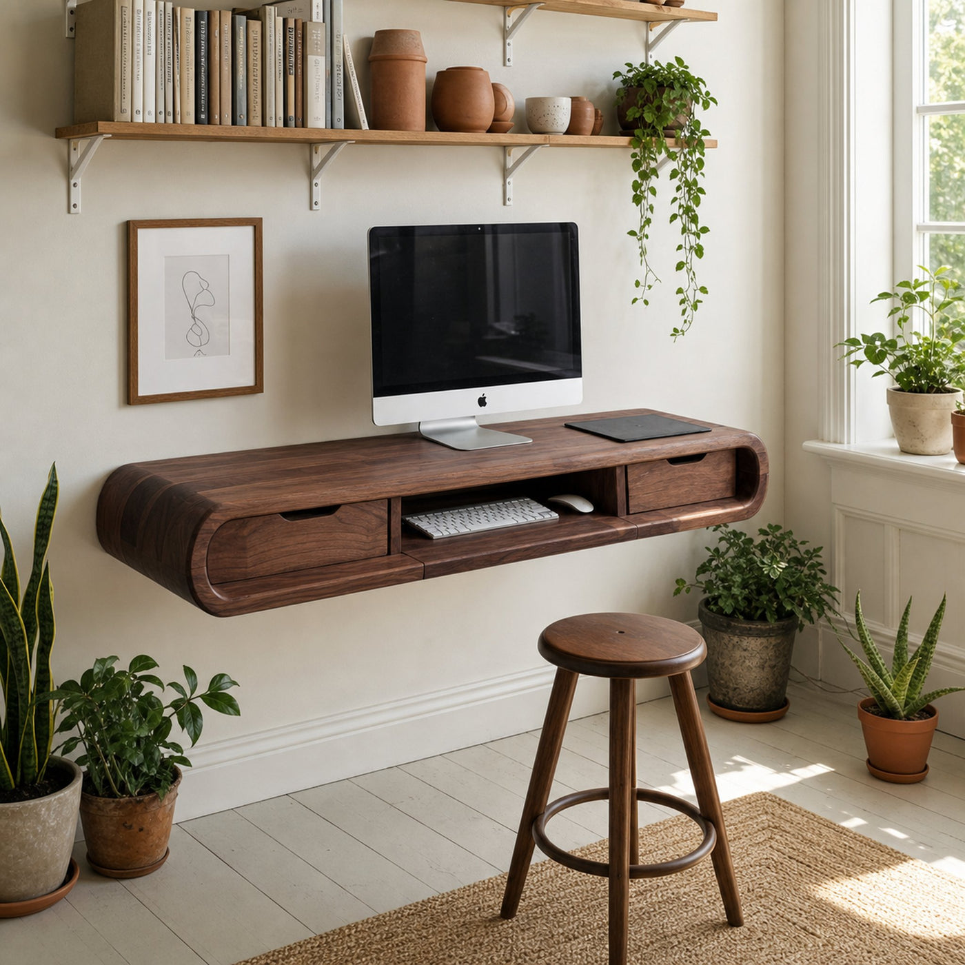Modern Floating Wall Mounted Desk With Drawers For Bedroom And Office - product view 7