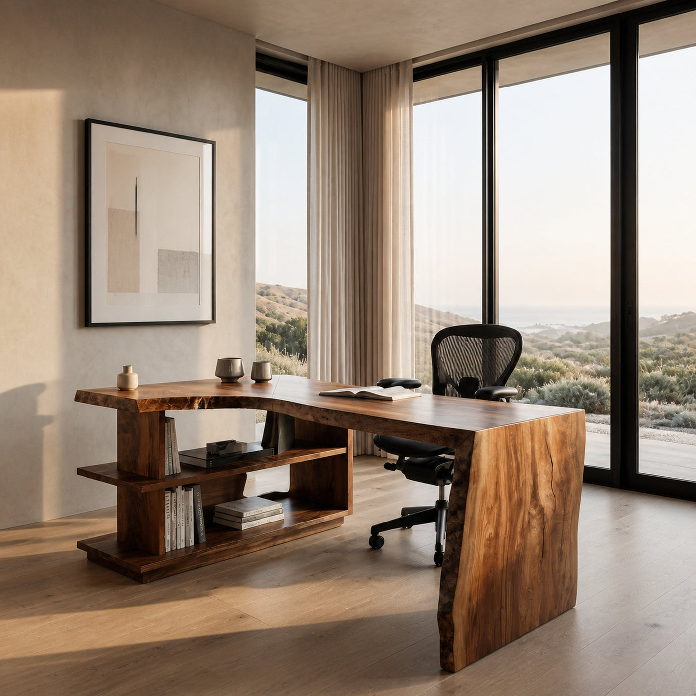 Modern L Shaped Desk With Bookshelf For Home Office - product view 6