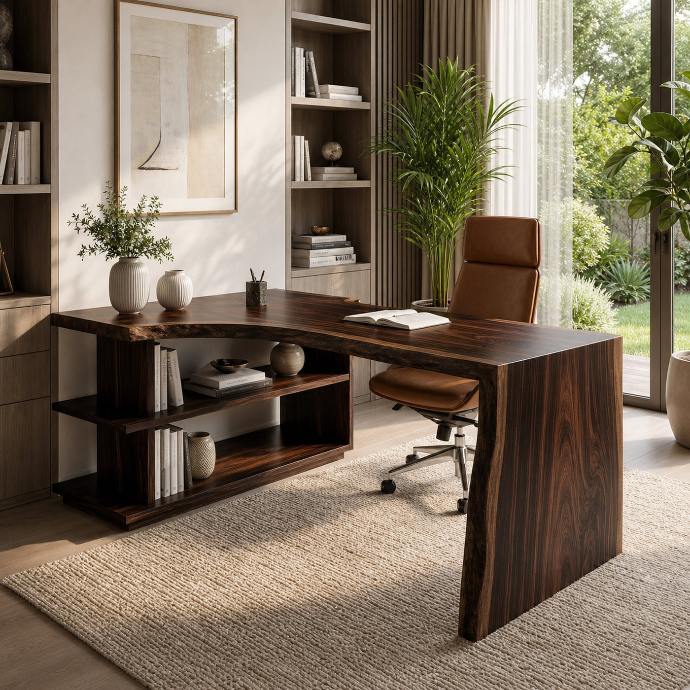 Modern L Shaped Desk With Bookshelf For Home Office - product view 7