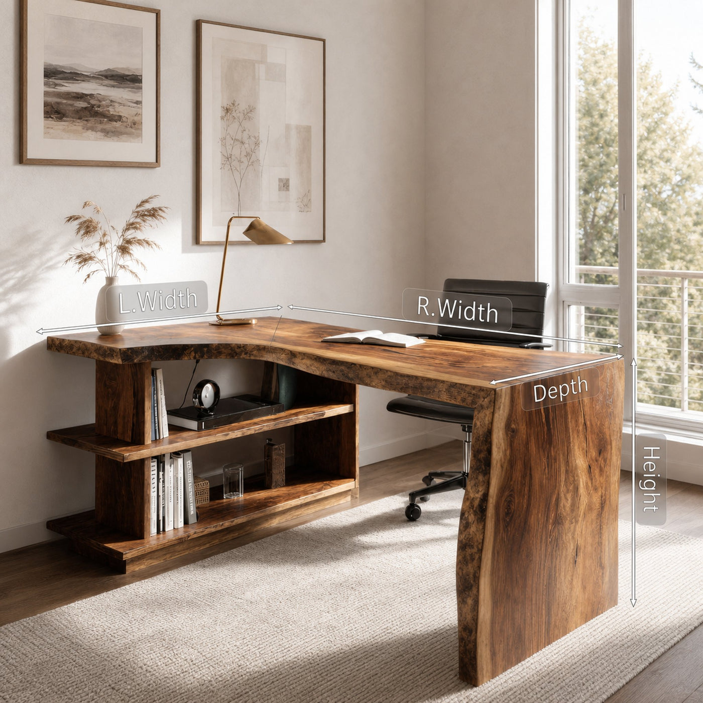 Modern L Shaped Desk With Bookshelf For Home Office - product view 8