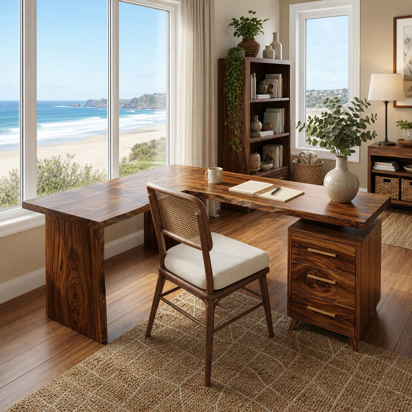 Modern L Shaped Wood Desk With Drawers For Home Office Or Vanity - product view 7