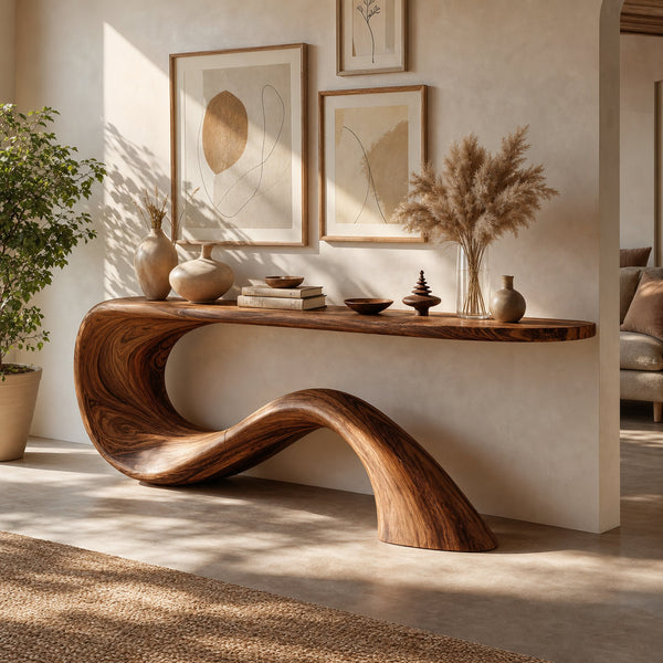 Modern Live Edge Entryway Table Organic Solid Wood For Home Decor