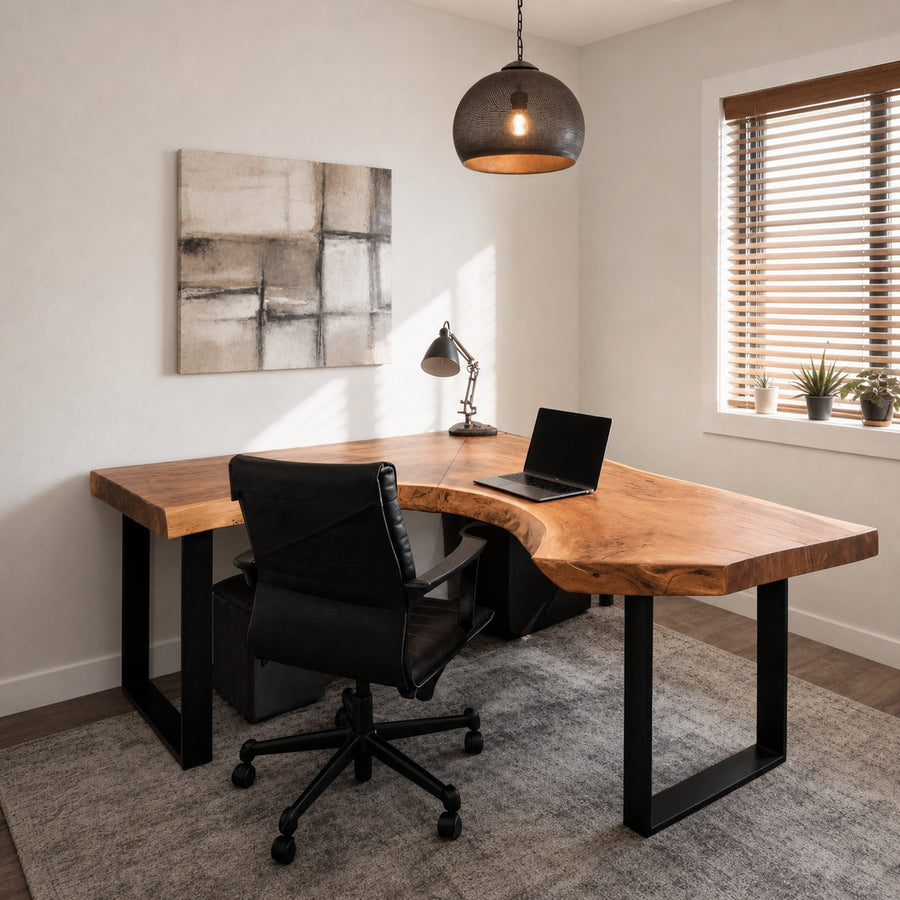 Modern Live Edge L Shaped Desk For Home Workspace