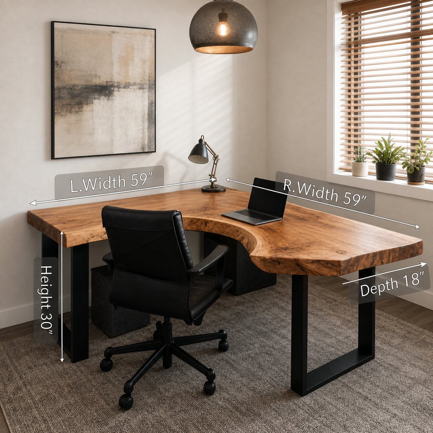 Modern Live Edge L Shaped Desk For Home Workspace - product view 6