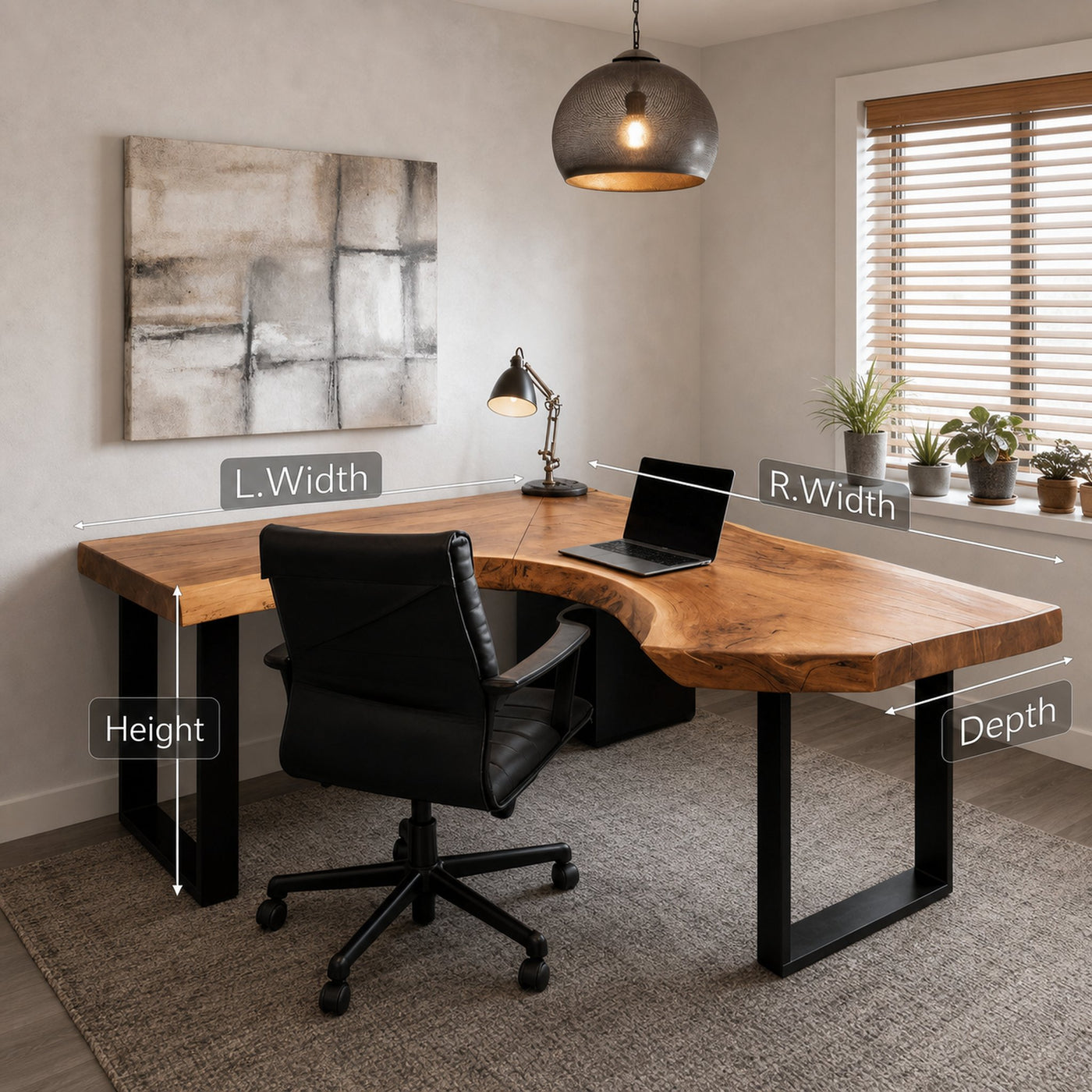 Modern Live Edge L Shaped Desk For Home Workspace - product view 7