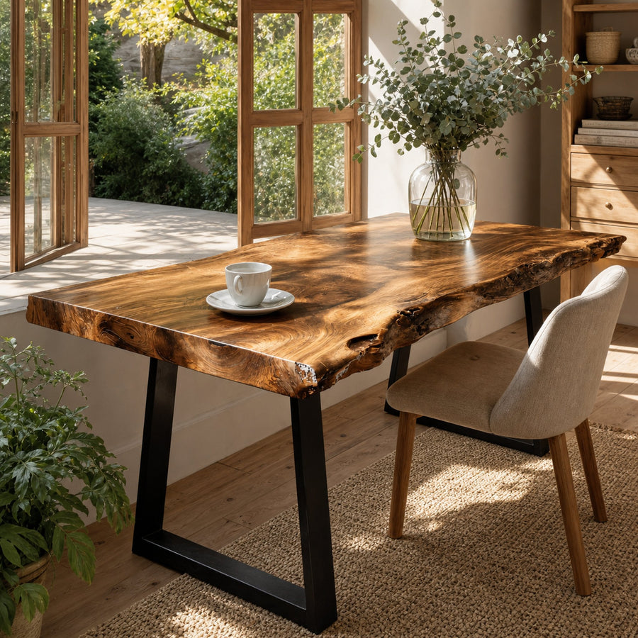 Modern Live Edge Wooden Desk With Metal Legs For Home Office Or Studio
