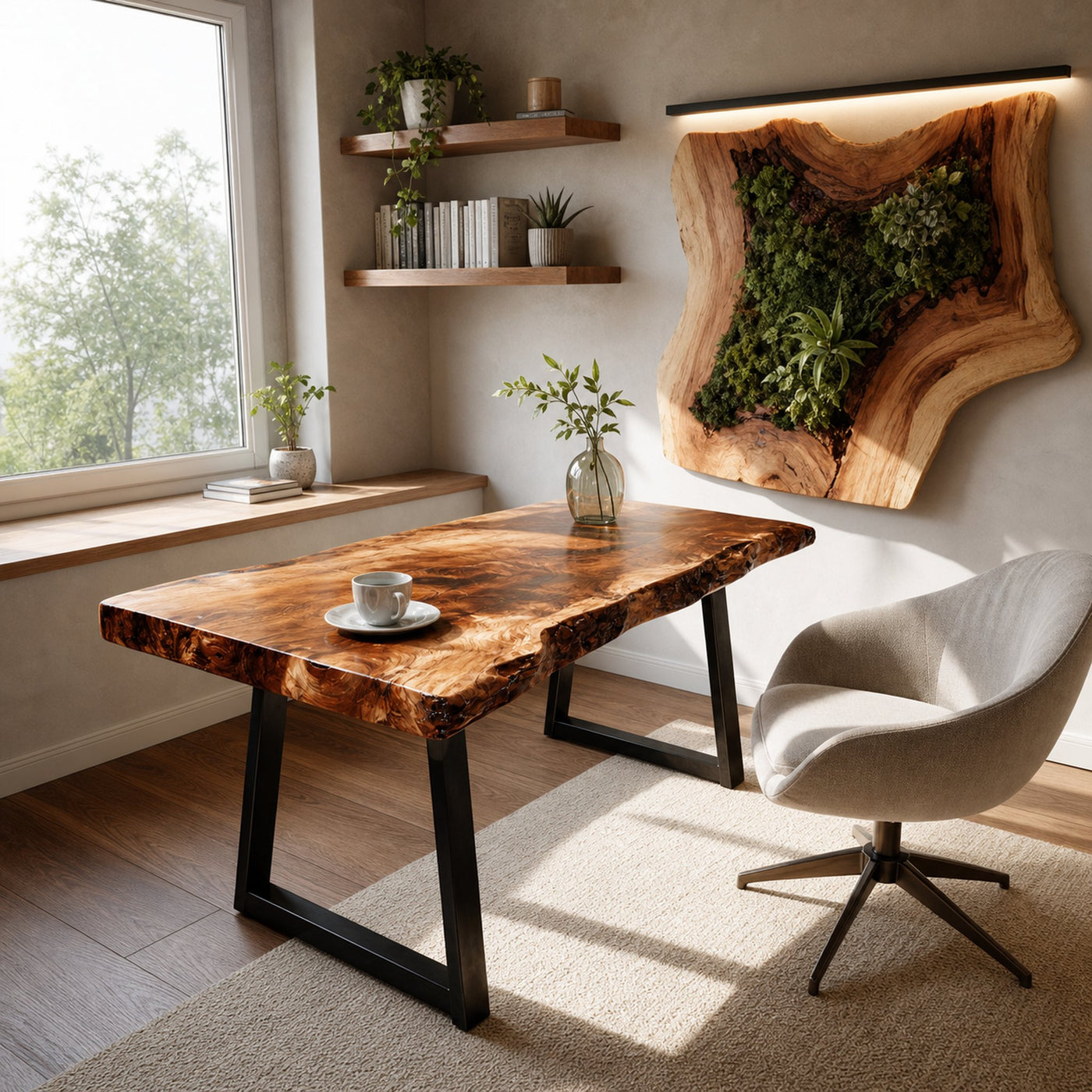 Modern Live Edge Wooden Desk With Metal Legs For Home Office Or Studio - product view 6
