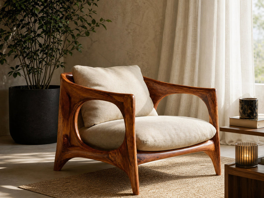 Driftform Windrow Solid Wood Lounge Chair with Curved Arms