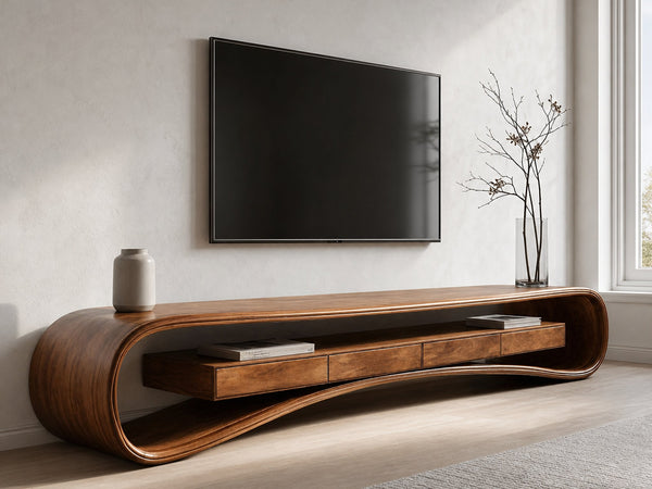Modern Luxury Curved Media Console For Living Room