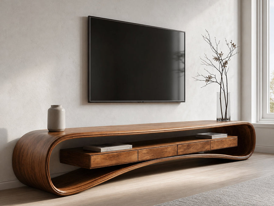 Modern Luxury Curved Media Console For Living Room