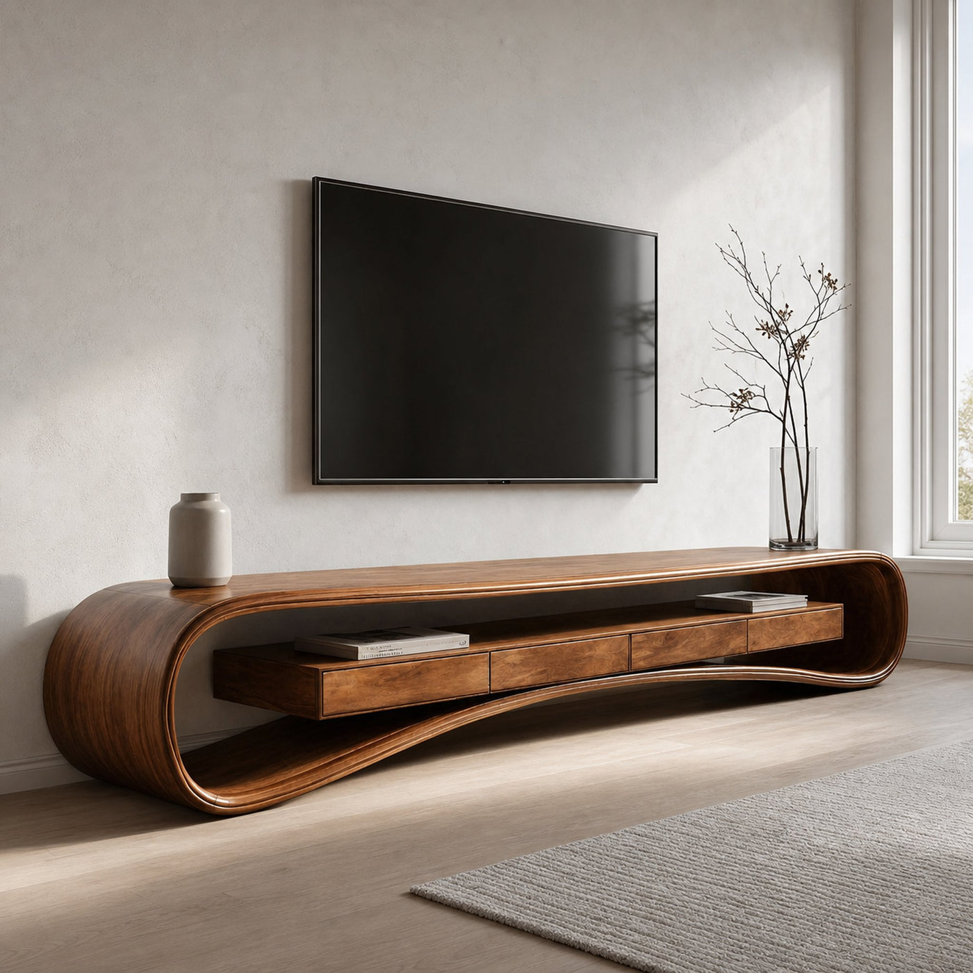 Modern Luxury Curved Media Console For Living Room