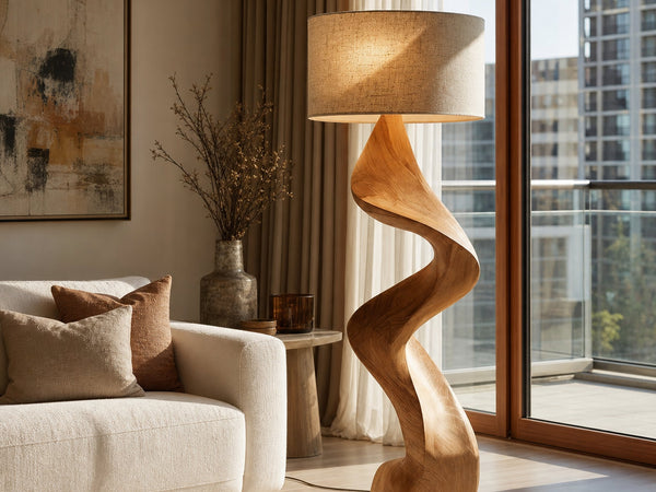 Modern Natural Wood Sculptural Floor Lamp For Living Room Decor