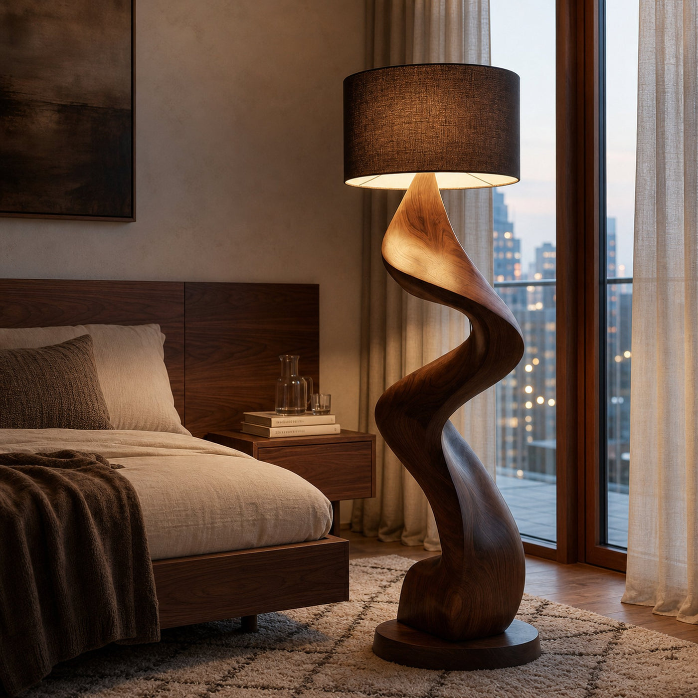 Modern Natural Wood Sculptural Floor Lamp For Living Room Decor - product view 7