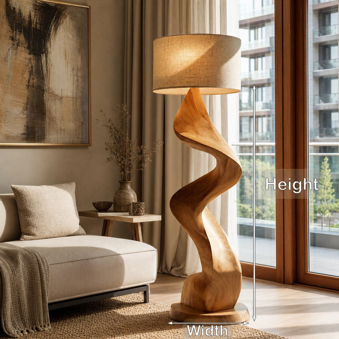 Modern Natural Wood Sculptural Floor Lamp For Living Room Decor - product view 8