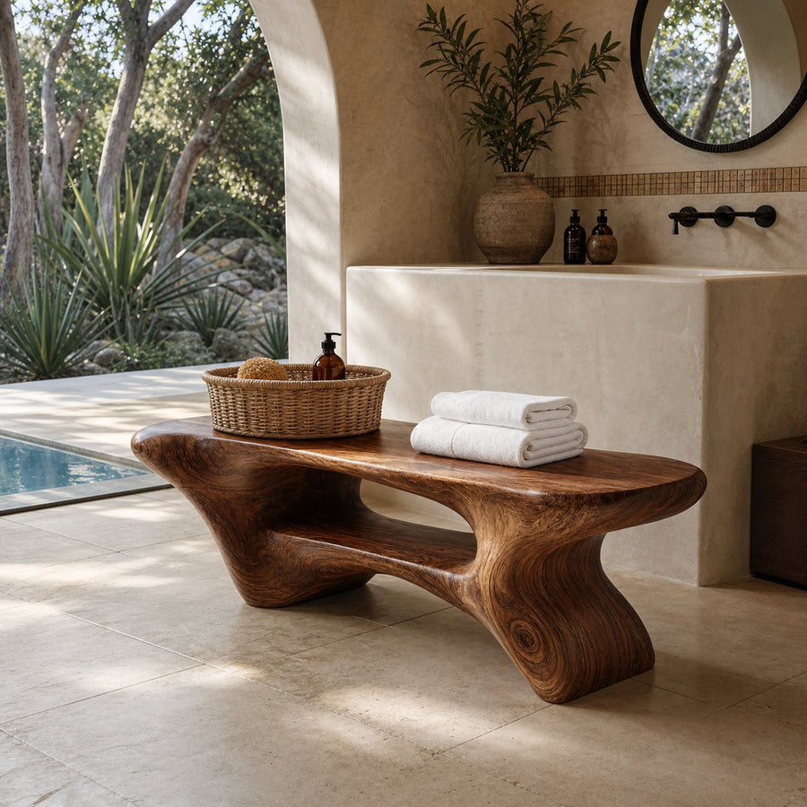 Modern Organic Bathroom Seat With Center Shelf For Bathroom