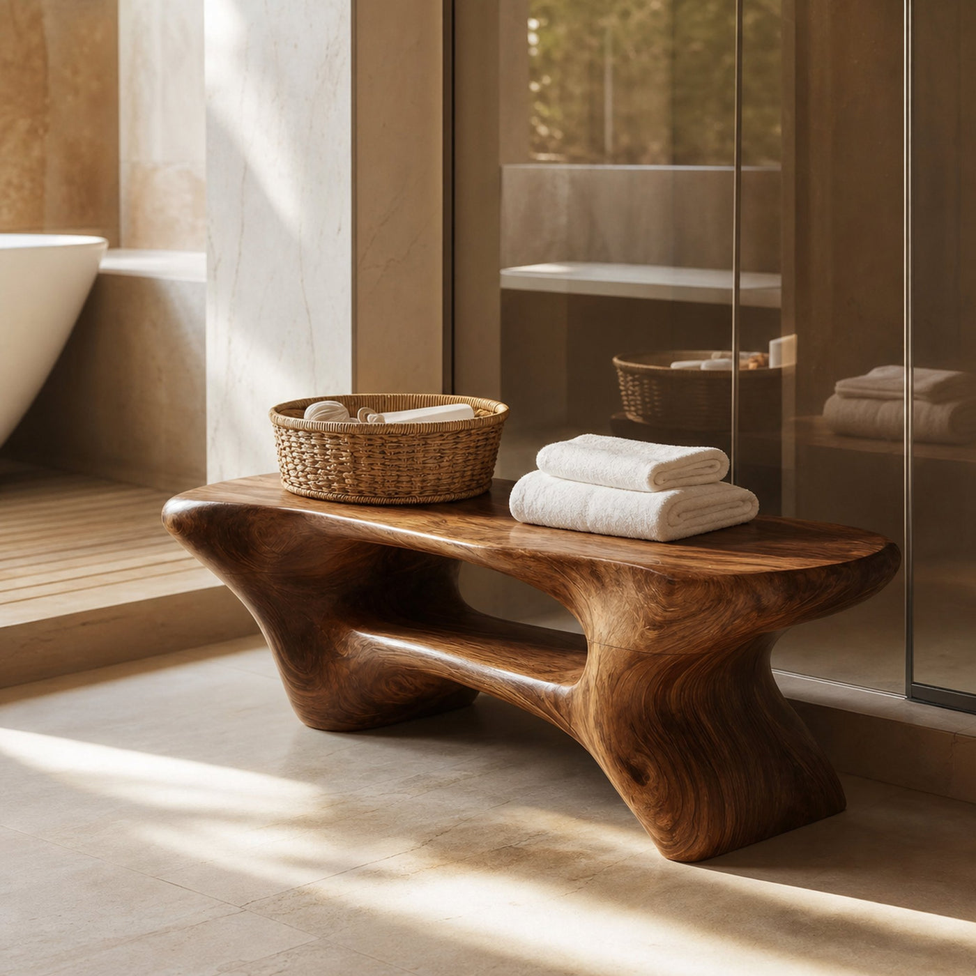 Modern Organic Bathroom Seat With Center Shelf For Bathroom - product view 6