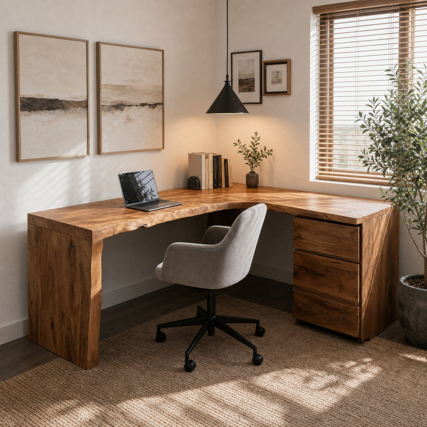 Modern Organic Carved L Shaped Desk For Home Office