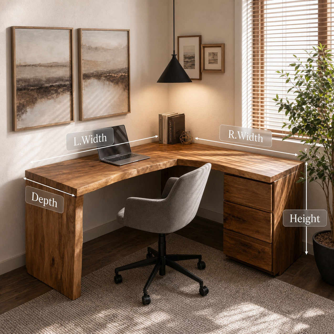 Modern Organic Carved L Shaped Desk For Home Office - product view 6