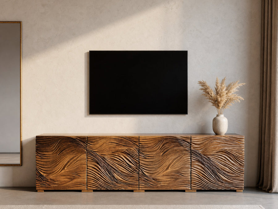 Tidemark Homeward Carved TV Stand with Cabinet Doors