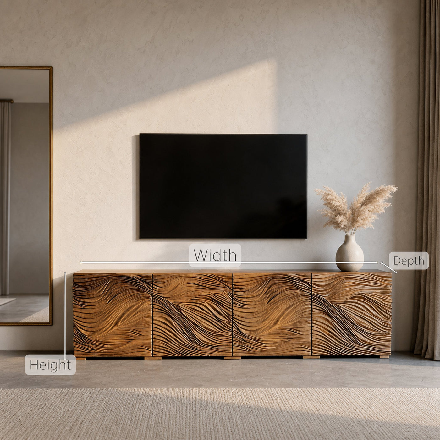 Modern Organic Wave Carved TV Console For Living Room - product view 6