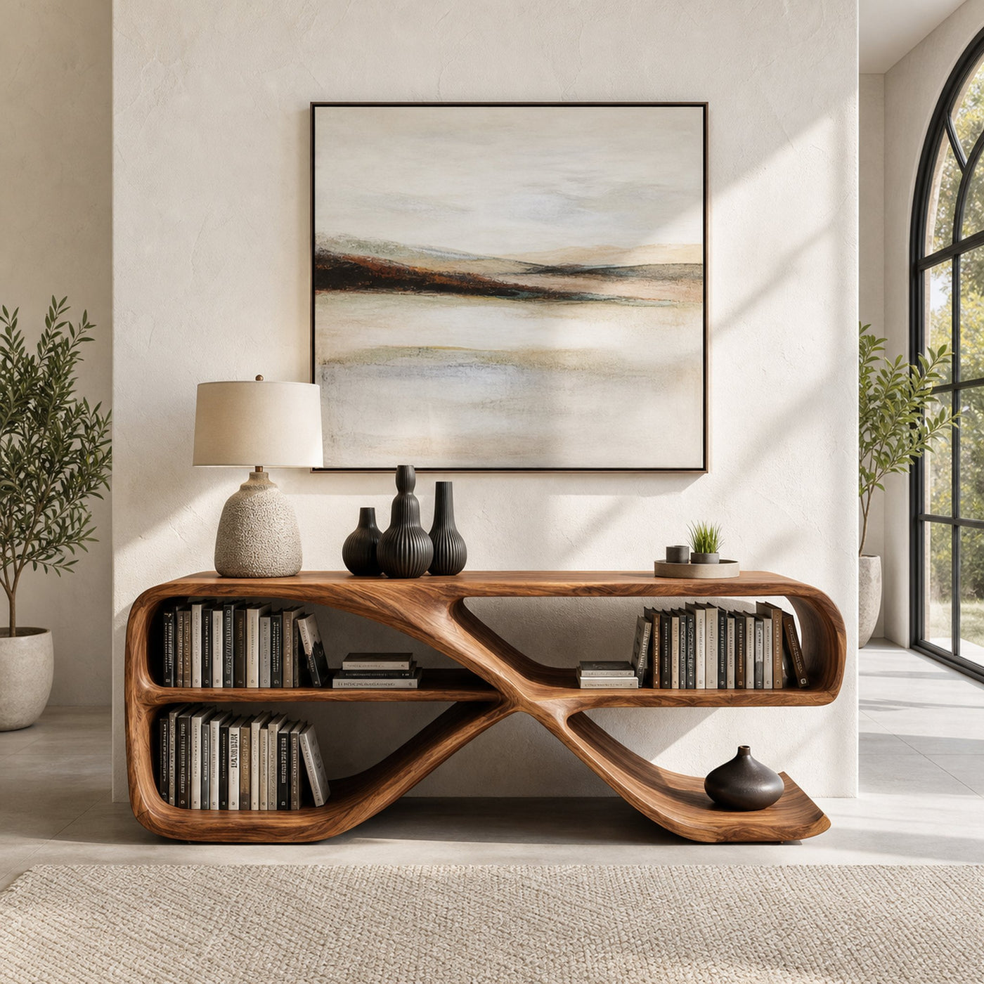 Modern Organic Wooden Console Table For Living Decor
