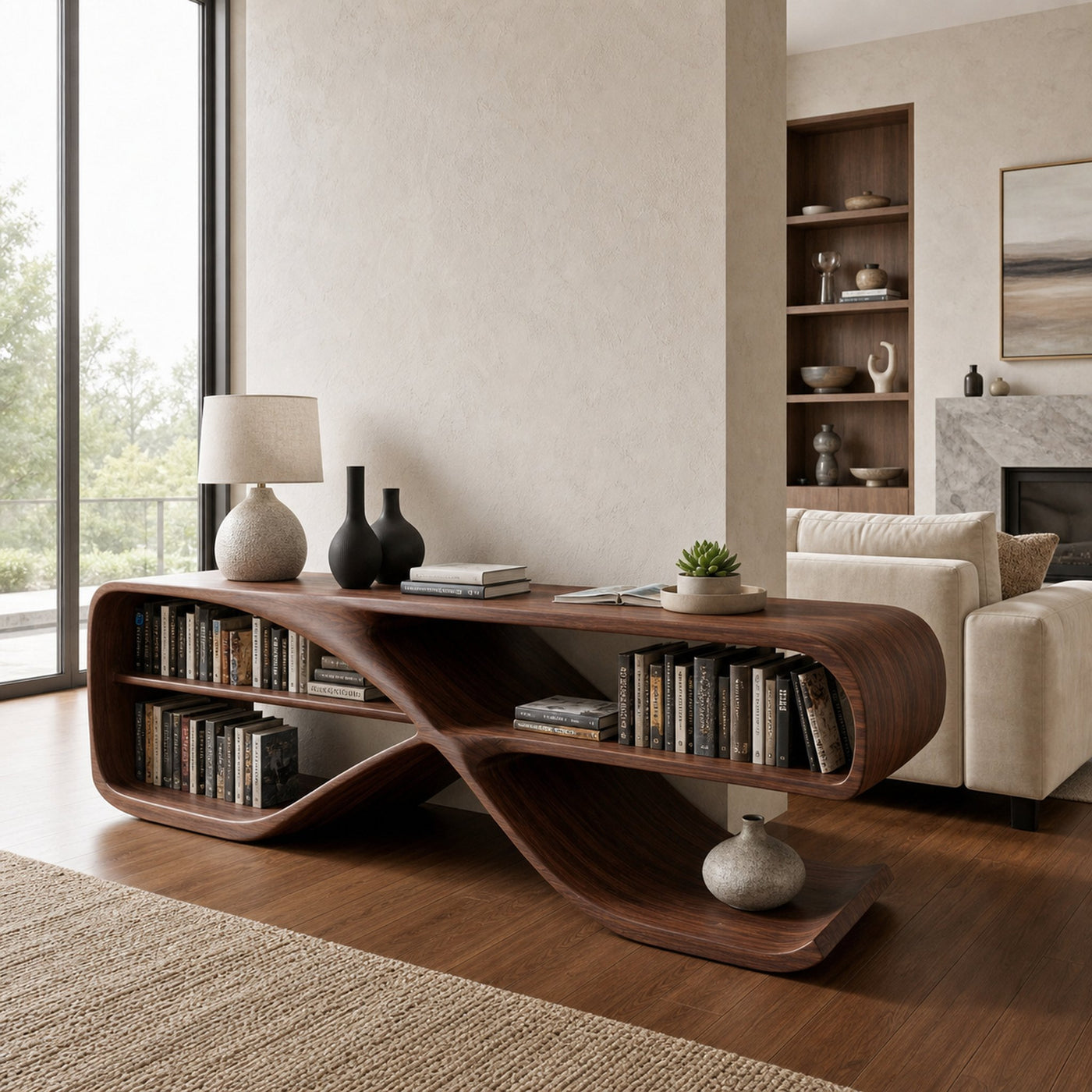 Modern Organic Wooden Console Table For Living Decor - product view 7
