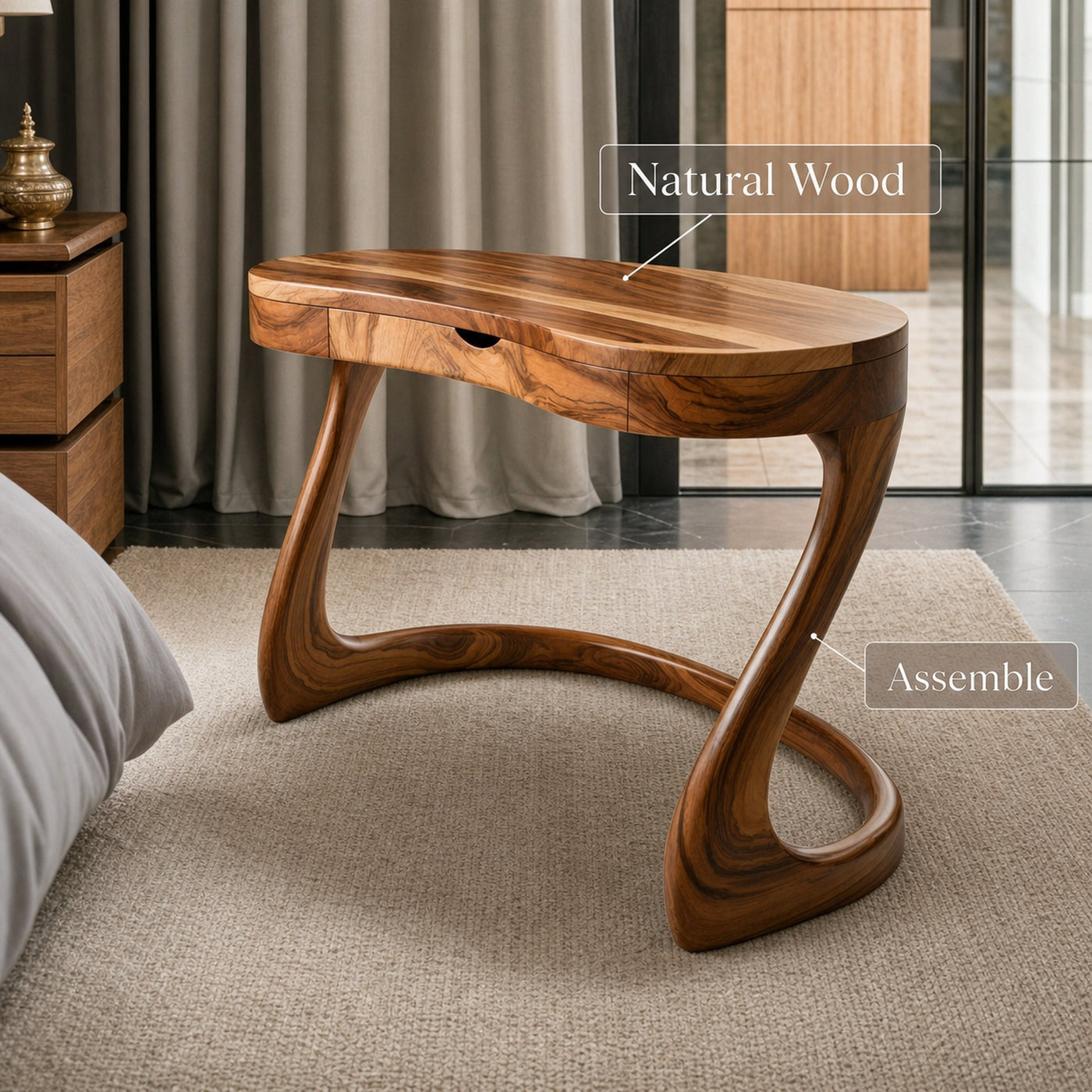 Modern Sculpted Desk With Drawers For Minimalist Home Office - product view 6