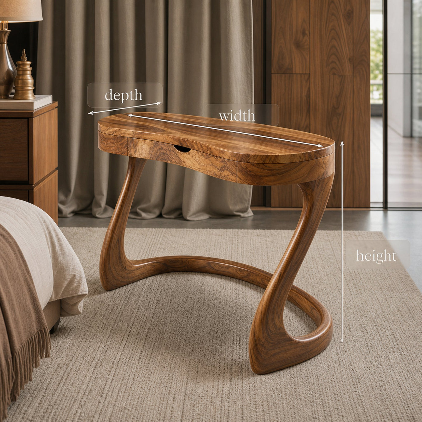Modern Sculpted Desk With Drawers For Minimalist Home Office - product view 7