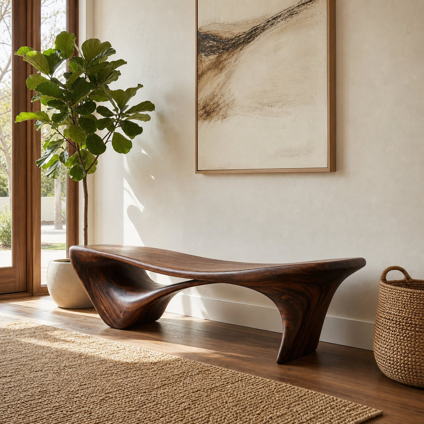 Modern Sculptural Bench For Entryway Or Living Room