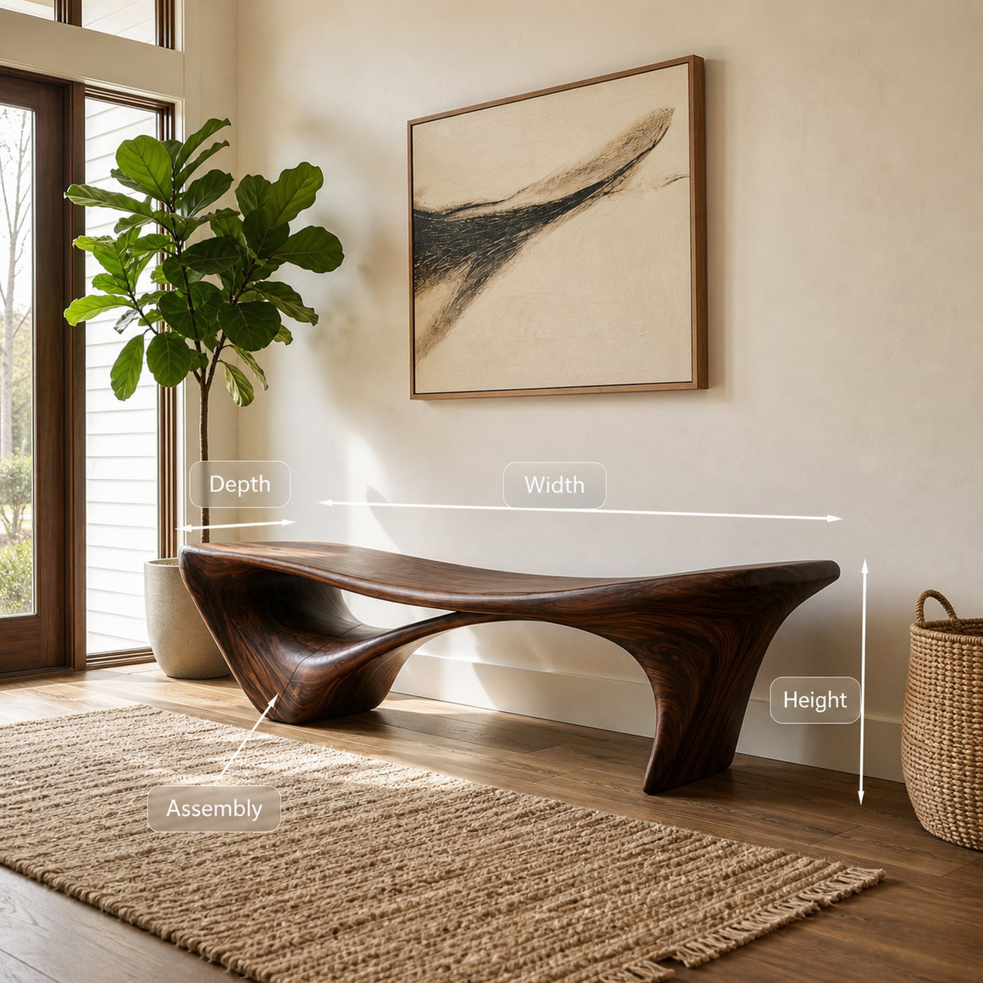 Modern Sculptural Bench For Entryway Or Living Room - product view 8