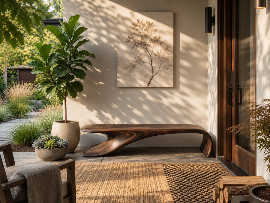 Driftform Riverside Solid Wood Bench with Curved Ends