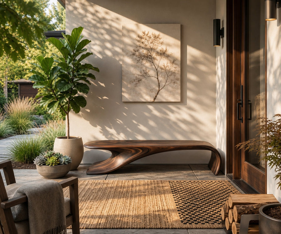 Modern Sculptural Bench With Flowing Curves For Living Room