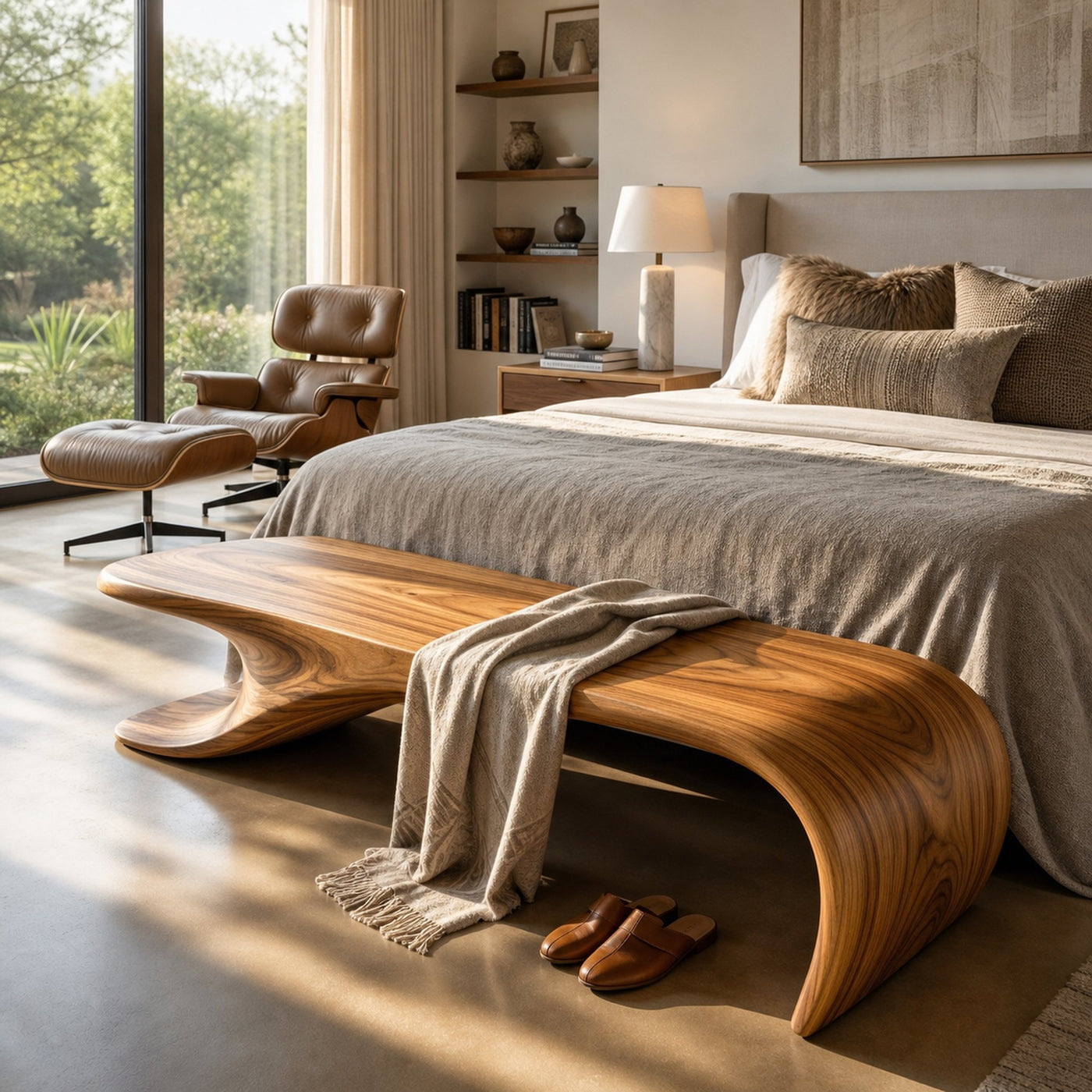 Modern Sculptural Bench With Flowing Curves For Living Room - product view 6
