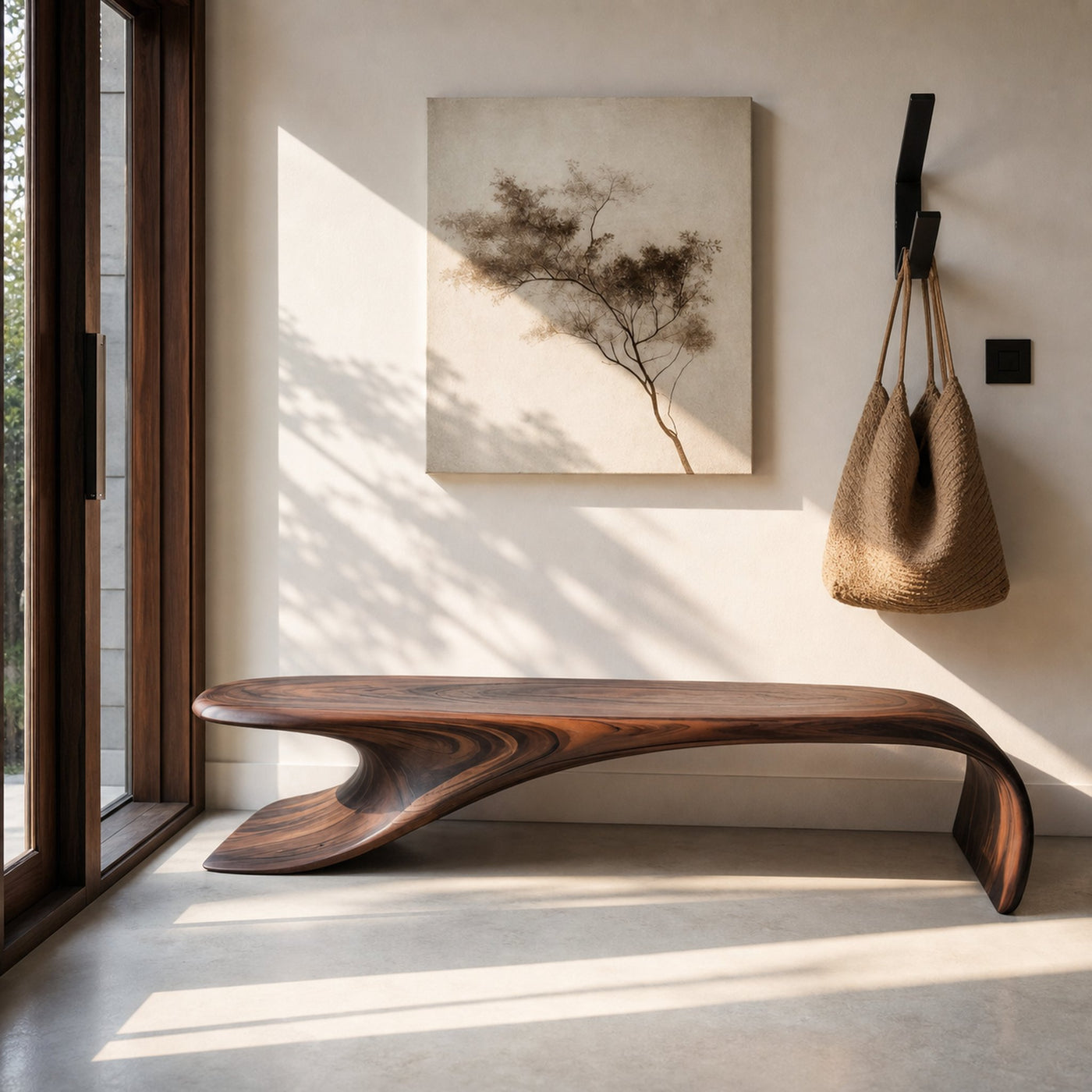 Modern Sculptural Bench With Flowing Curves For Living Room - product view 7