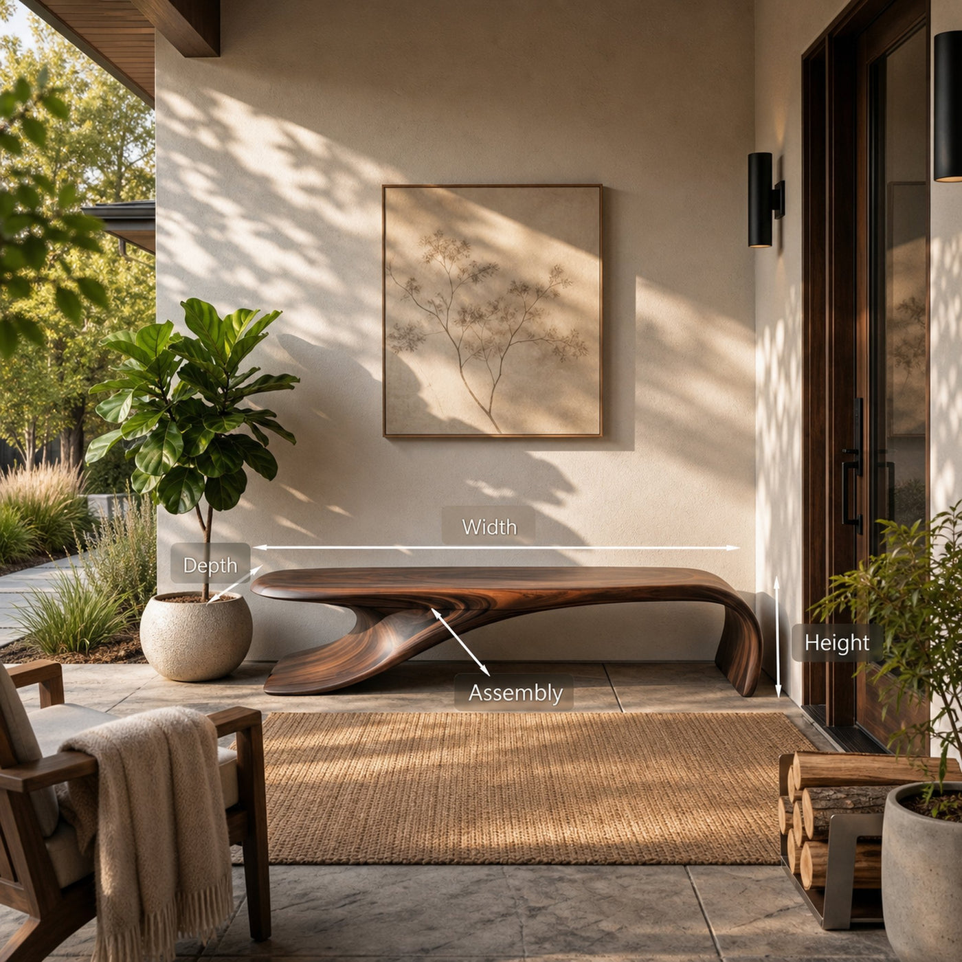 Modern Sculptural Bench With Flowing Curves For Living Room - product view 8