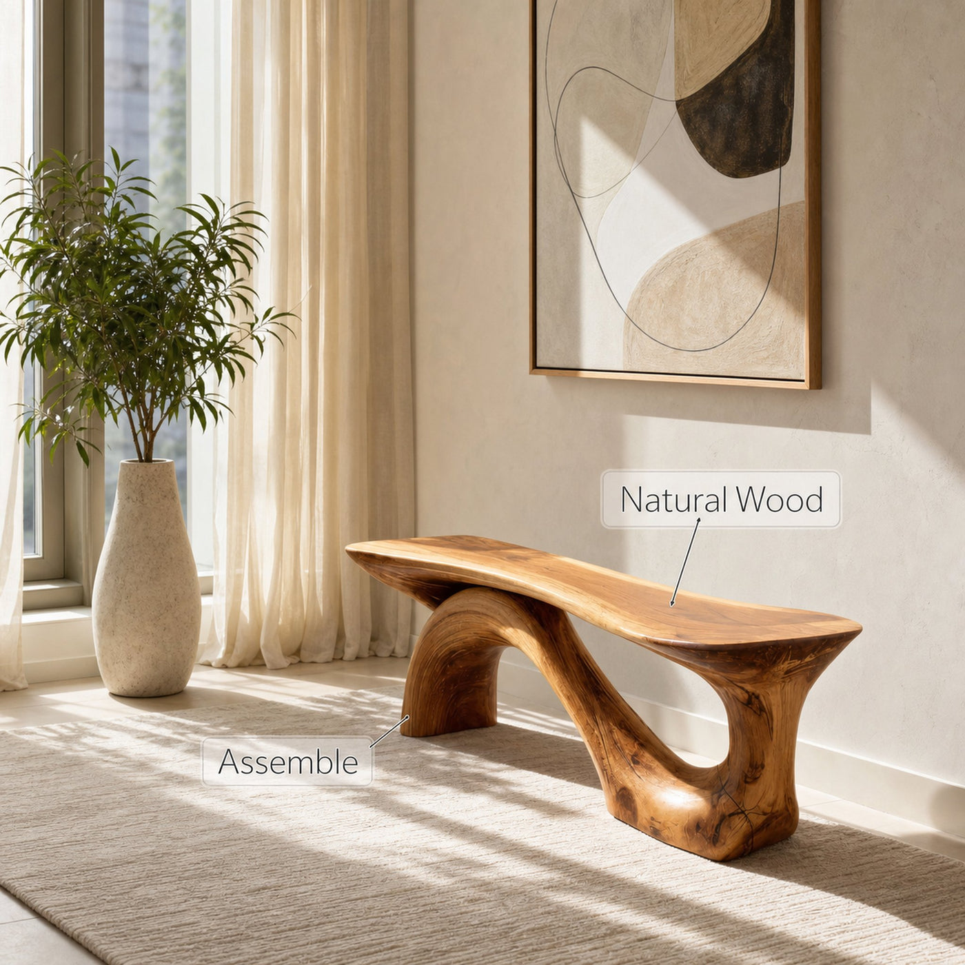 Modern Sculptural Bench With Organic Design For Living Room - product view 6