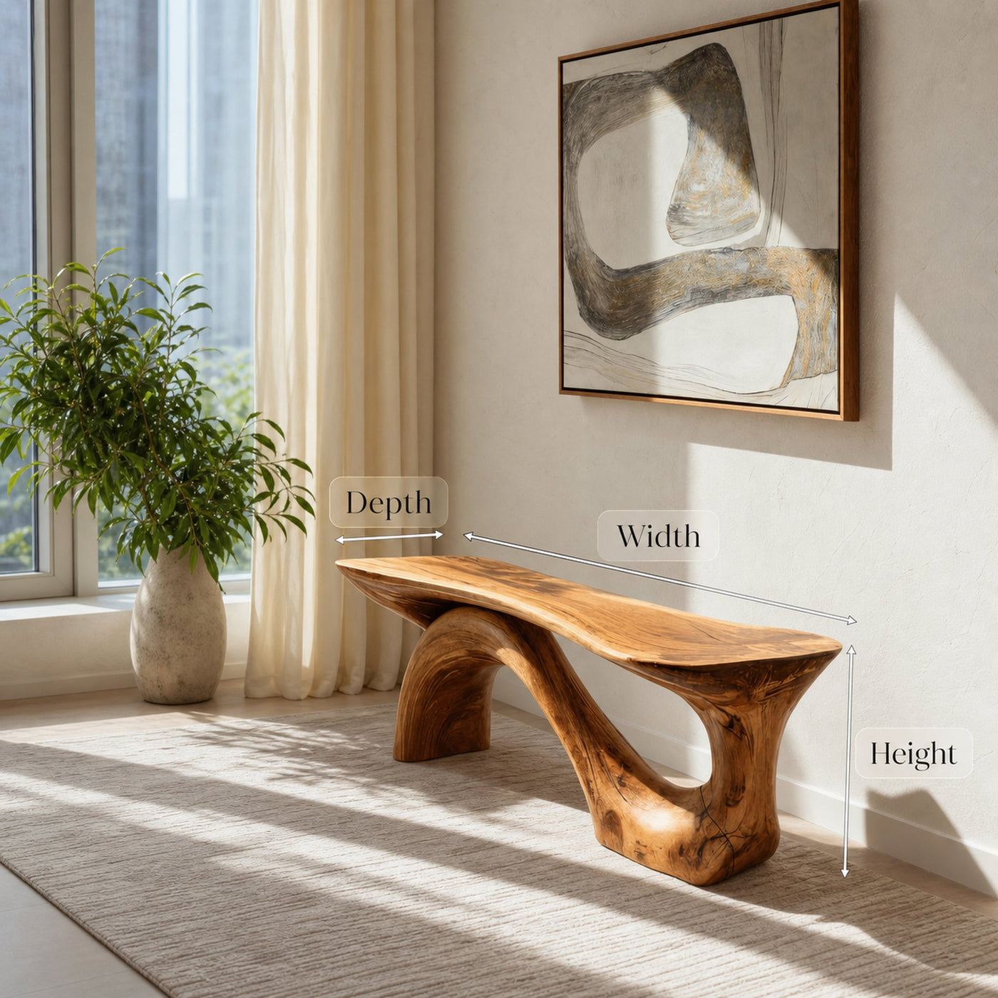 Modern Sculptural Bench With Organic Design For Living Room - product view 7