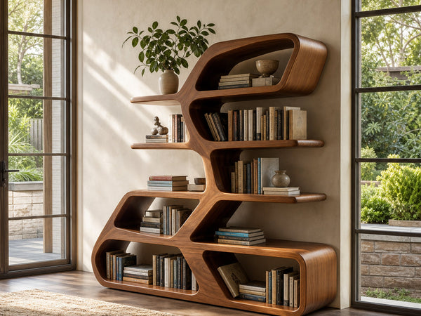 Modern Sculptural Bookshelf For Living Room Decor