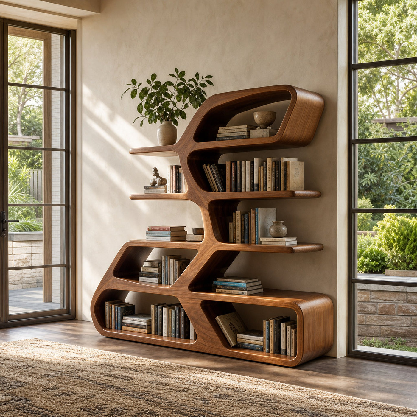 Modern Sculptural Bookshelf For Living Room Decor